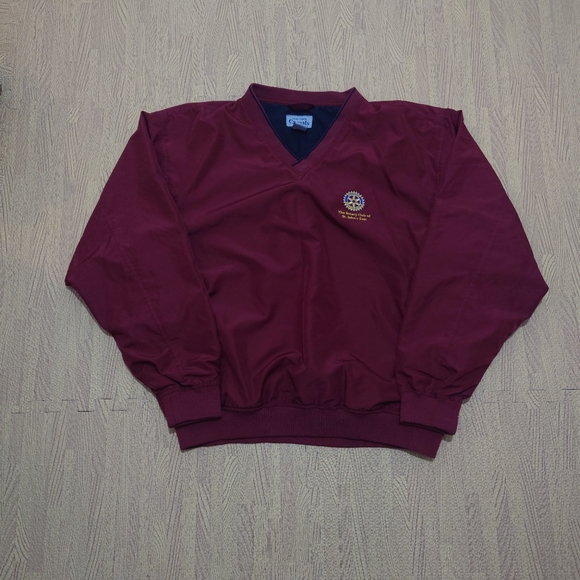 Vintage 90s Windbreaker Sweatshirt Men's Large Red Long Sleeve Rotary Club - Picture 2 of 14